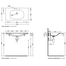 Flaminia Nudaflat 90 basin wall hung white shine ND90L - technical drawing