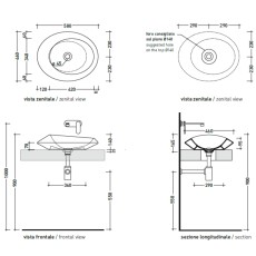 Flaminia Spire 58 umywalka nablatowa, SP58ALAT biały mat - rysunek techniczny