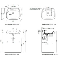 Flaminia Fluo basin countertop/wall hung 60 cm fango FU60LFAN - technical drawing