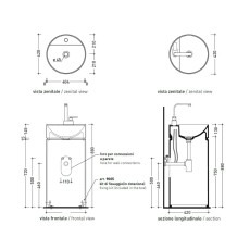Flaminia Monotwin Slim umywalka stojąca z odpływem do ściany carny mat, carbone rysunek techniczny