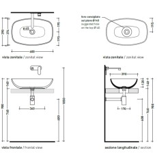 Flaminia Nudaslim 60 basin countertop VERDE GIADA ND60AVG - technical drawing