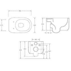 Hidra Gio Evo miska a wc podwieszana Rimless z deską wolnoopadająca biała rysunek techniczny