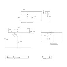 Hidra Kiube umywalka 100 prawa biały połysk rysunek techniczny