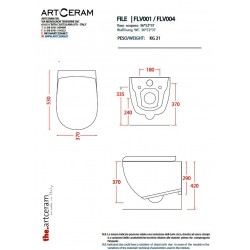 Artceram File 2.0 miska wc bezrantowa + deska wolnoopadająca Slim szybkowypinana rysunek techniczny