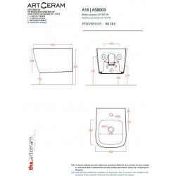 Artceram A16 Mini bidet wiszacy biały połysk ASB003 rysunek techniczny