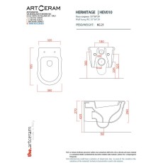 Artceram Hermitage miska wc wisząca biała rysunek techniczny