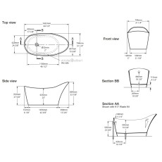 Victoria&Albert Amalfi 1600 wanna biała QUARRYCAST™ wolnostojąca rysunek techniczny