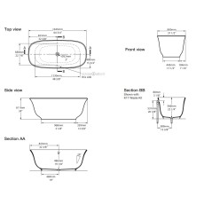 Victoria&Albert Amiata 1650 wanna biała QUARRYCAST™  AMT-N-SW-NO rysunek techniczny