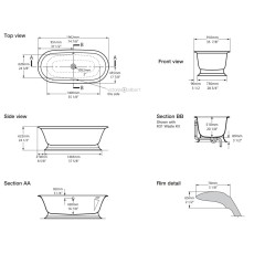 Victoria&Albert Elwick wanna biała RAD-N-SW-OF ELW-B-SW rysunek techniczny