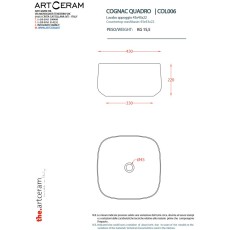 Artceram Cognac Quadro 43 umywalka biały połysk COL006 rysunek techniczny