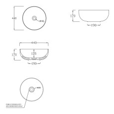 Hidra Sphere umywalka 44X17h biały połysk SP17 001 rysunek techniczny