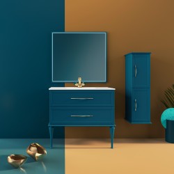 Baden Haus Tiffany hanging cabinet 60 Petrol blue + ceramic basin white glossy