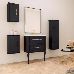 Baden Haus Tiffany hanging cabinet 74 Graphite black + ceramic basin white glossy
