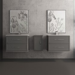 Baden Haus Tiffany hanging cabinet 74 Grey cloud + ceramic basin white glossy