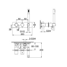 Kohlman Axel bateria wannowa podtynkowa z termostatem Chrom QW265A