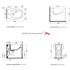 Flaminia Madre bidet stojący biały połysk MA217 rysunek techniczny