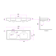 Bleu Provence Provence '900 Umywalka podwójna 130cm BP9130 rysunek techniczny