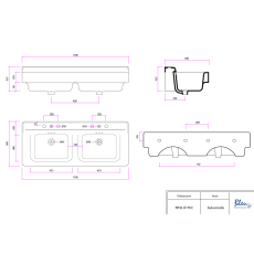 Bleu Provence INDUSTRIALIS 110 umywalka wisząca BP4110 rysunek techniczny