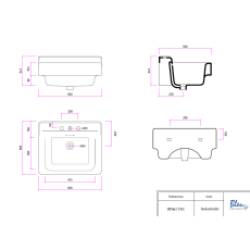 Bleu Provence INDUSTRIALIS 60 umywalka wisząca BP461 RYSUNEK TECHNICZNY