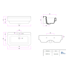 Bleu Provence INDUSTRIALIS 90 umywalka wisząca BP490 RYSUNEK TECHNICZNY