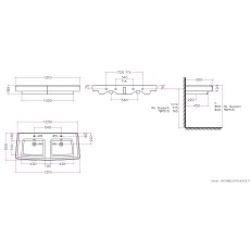 Bleu Provence So Fifties umywalka podwójna 130 cm + metalowa konsola rysunek techniczny