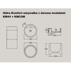 Hidra Komfort umywalka wolnostojąca modułowa z otworem na baterię KM44+KMCOM+KMCOM+KMPS 026 rysunek techniczny