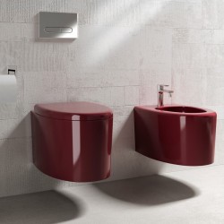 Hidra Komfort wall hung WC +Plus with soft close seat cover shine red